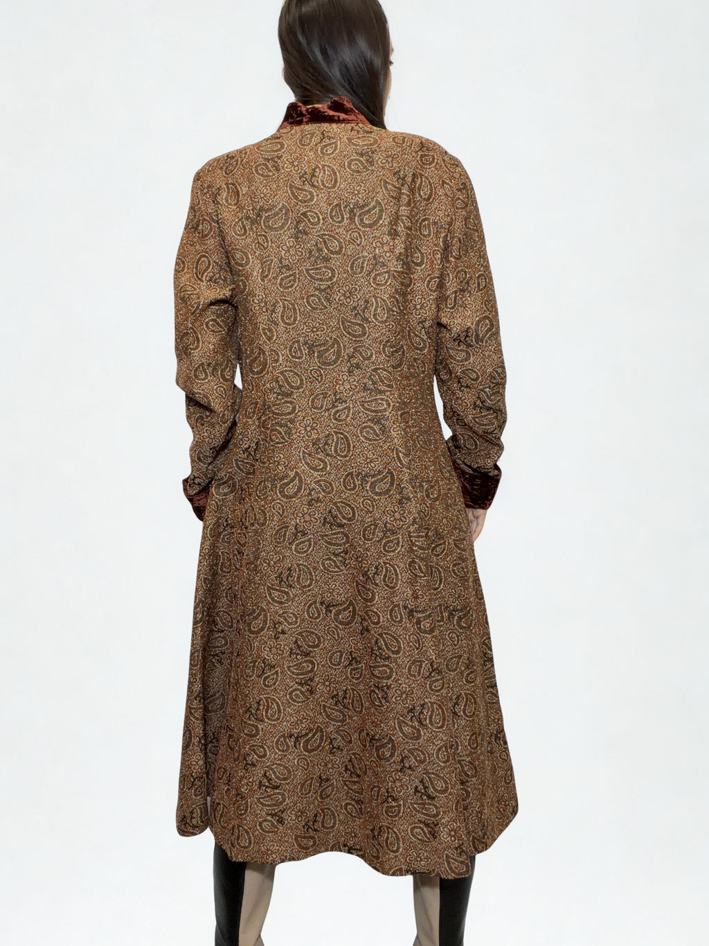 Coat Dress Imperatrice Galattica — Paisley & Velluto Borgogna, anni '70