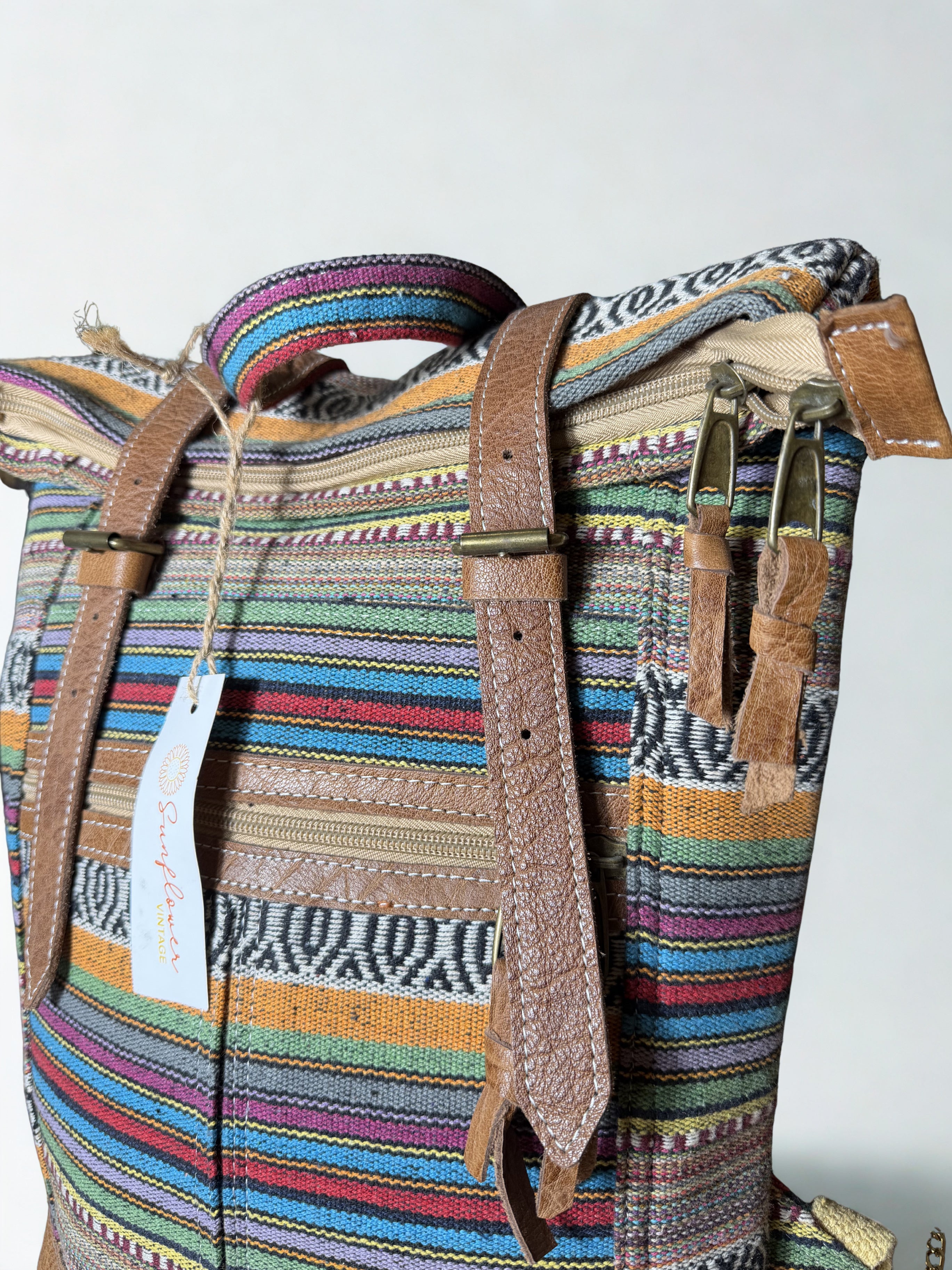 Zaino Boho Etnico - in Tessuto Azteco e Pelle