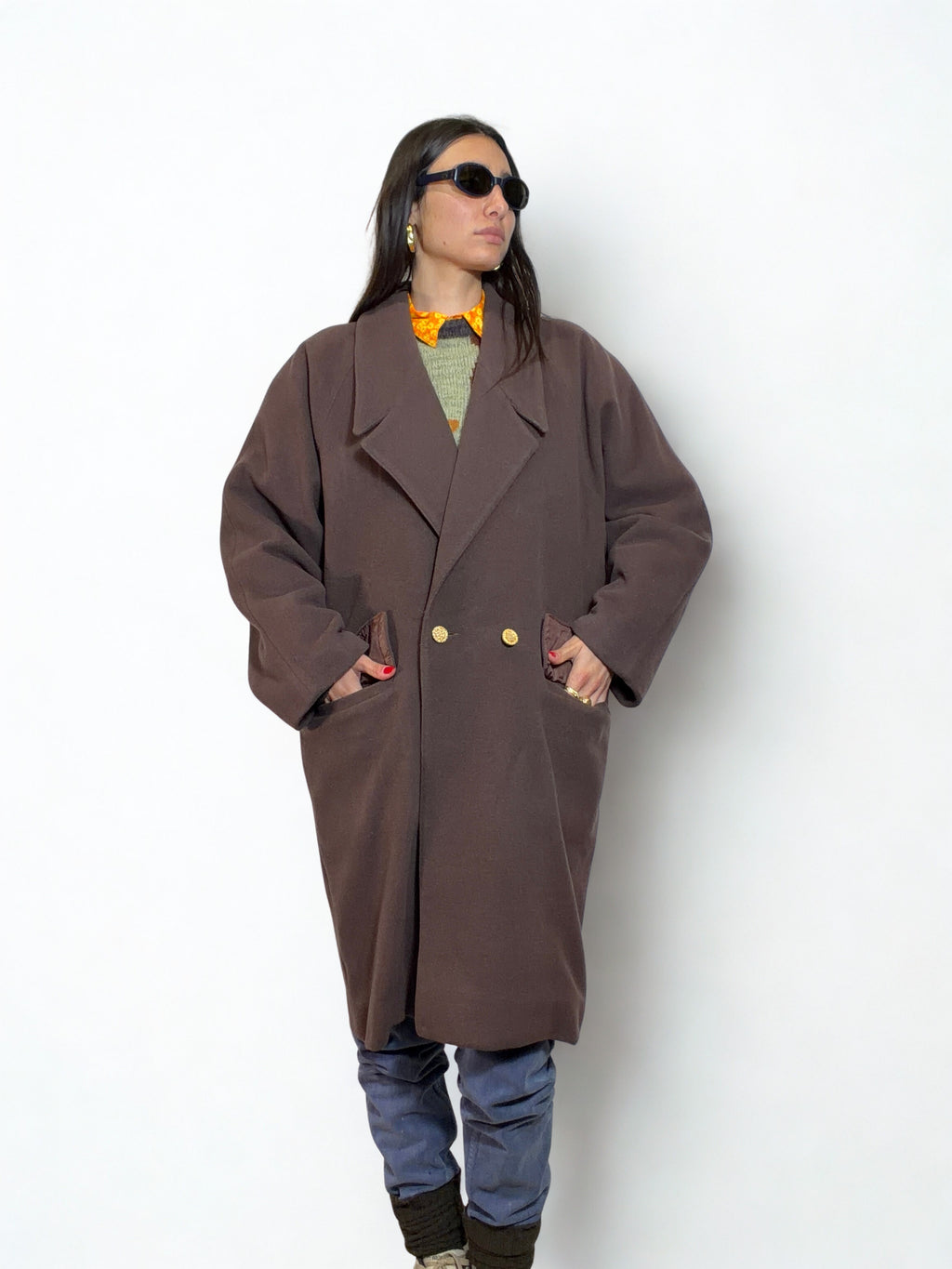 Cappotto Vintage Marrone Cioccolato – Bottoni Oro, Made in Italy - '80