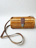 Borsa Vintage in Vimini Intrecciato | Chiusura in Pelle e Metallo | Anni '60–'70 | Boho Chic