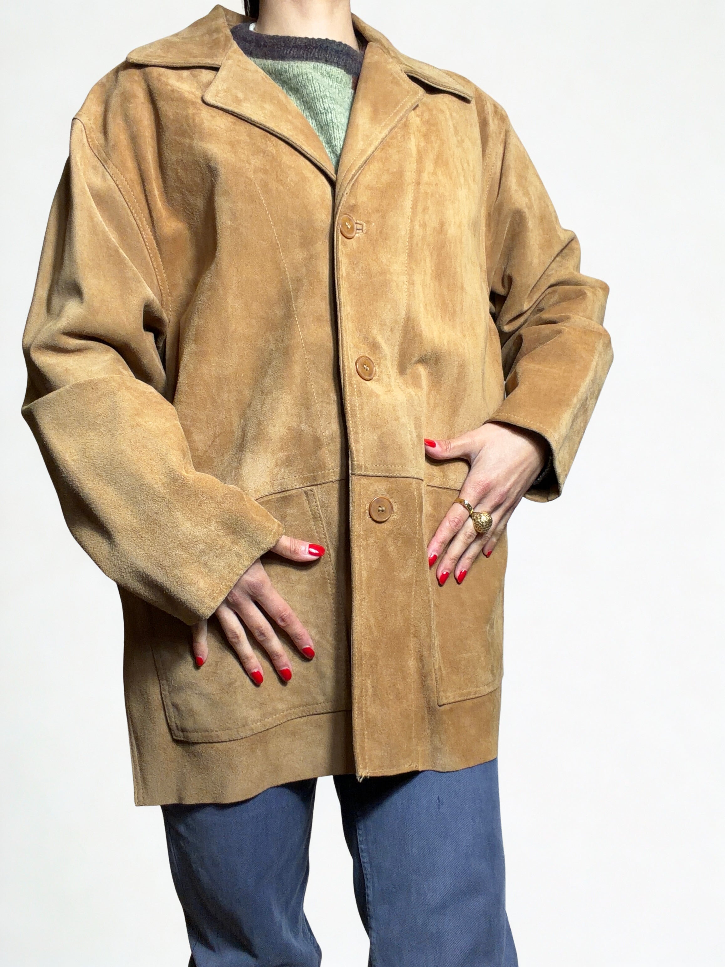 Giacca Vintage Monica Diffusion in Pelle Scamosciata Cammello – Vera Pelle Anni ’90