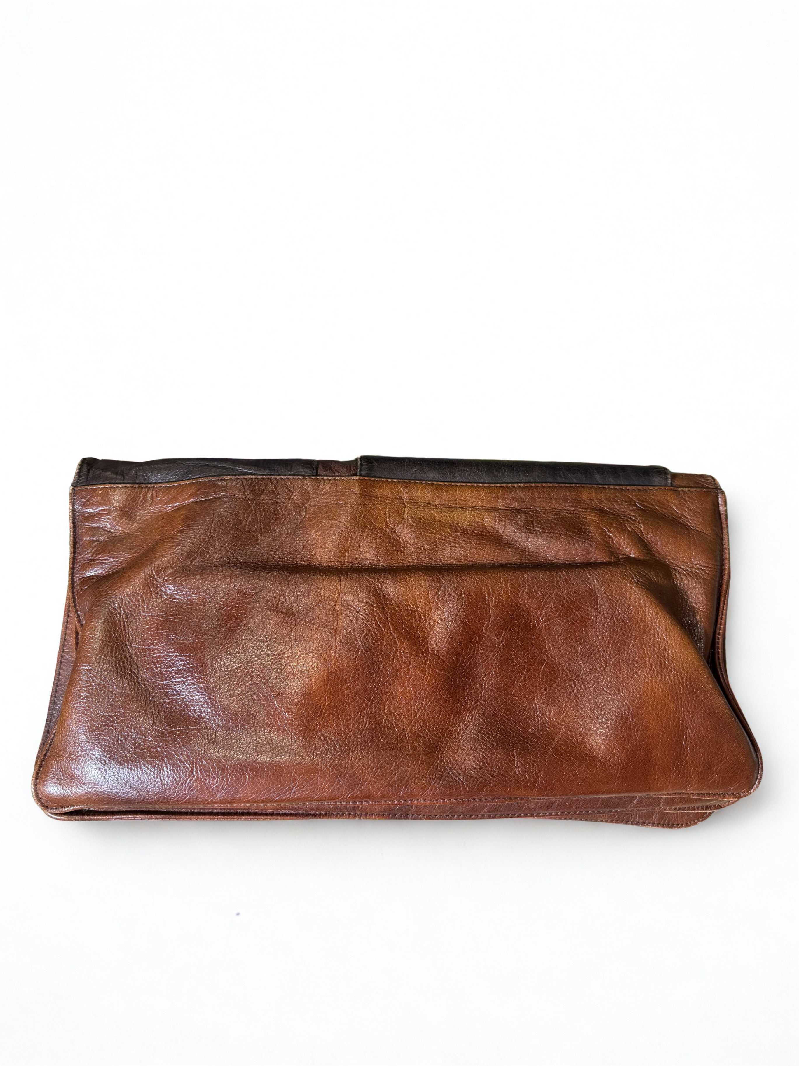 Pochette Vintage Don Pablo — Pelle Bicolore Marrone/Tabacco, Fibbia in Ottone, Anni '70-'80