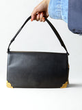 Borsa Vintage Jole Veneziani — Pelle Nera Strutturata, Hardware Oro, Tracolla, Alta Moda Milano anni '60-'70