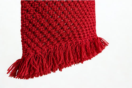 Borsa a Mano Lavorato all'Uncinetto | Rosso Rubino | Manici in Legno | Frange | Handmade Boho