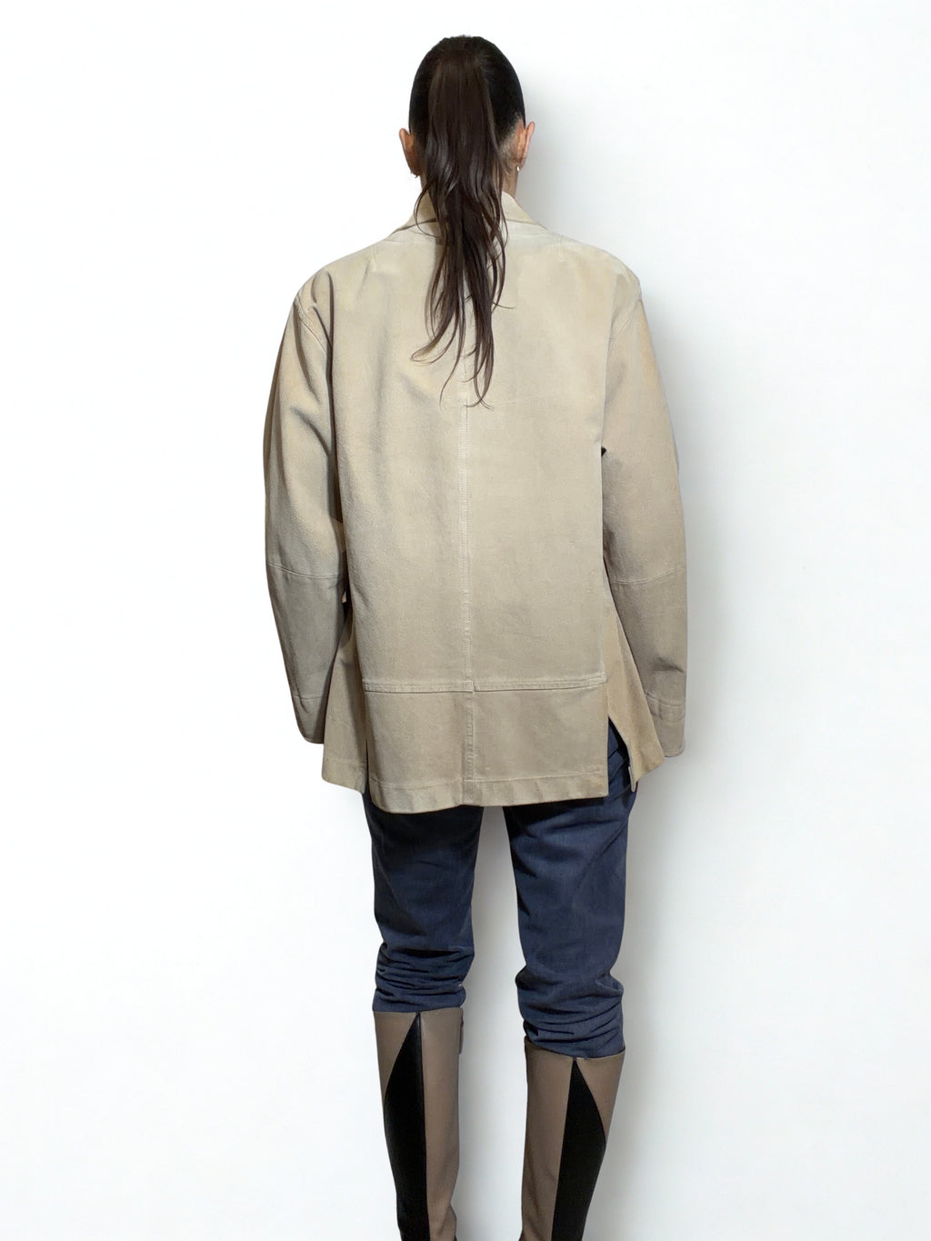 Giacca Vintage Ferradini in Vera Pelle Scamosciata Beige – Artigianale, Anni ’90