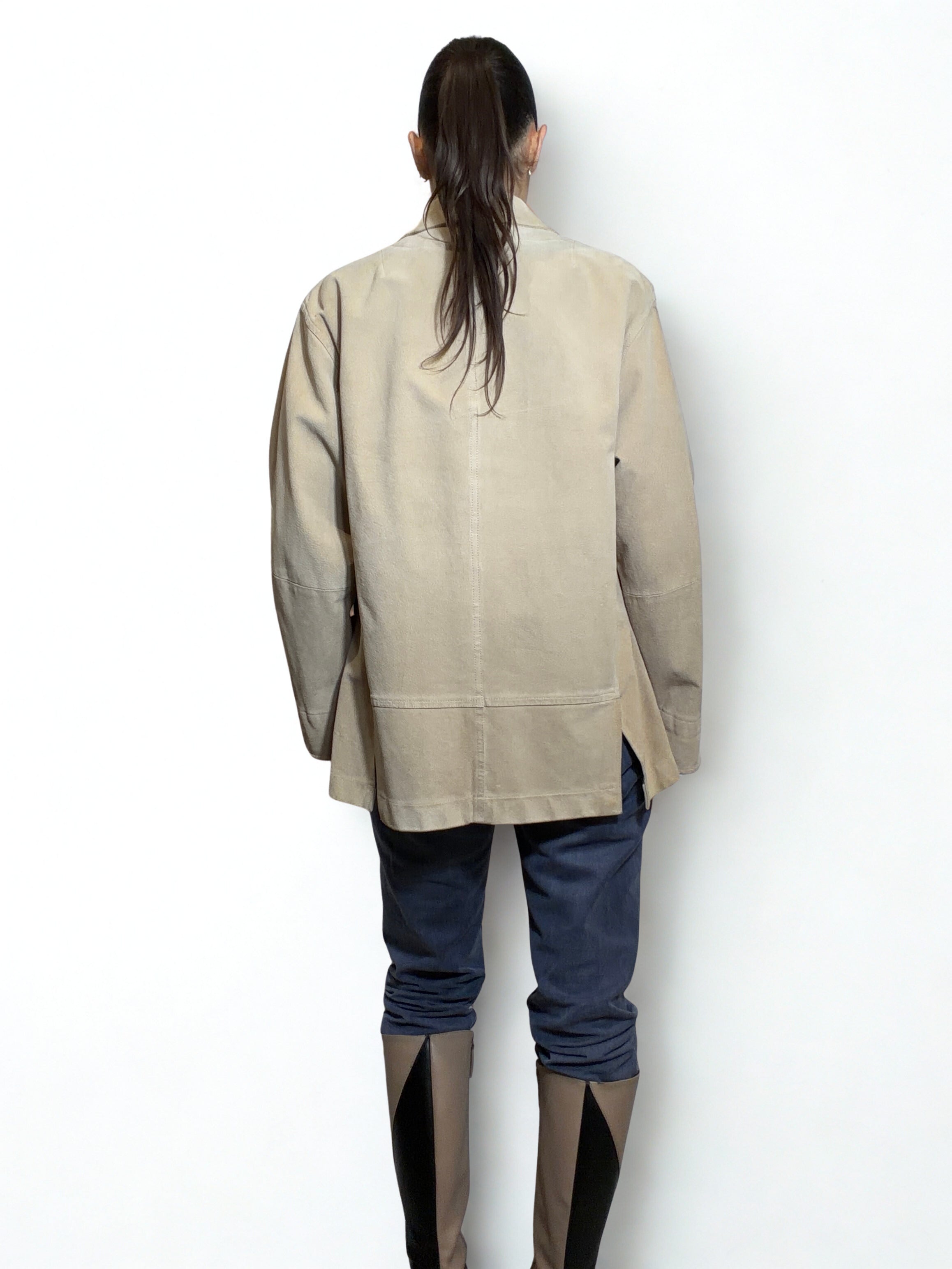 Giacca Vintage Ferradini in Vera Pelle Scamosciata Beige – Artigianale, Anni ’90