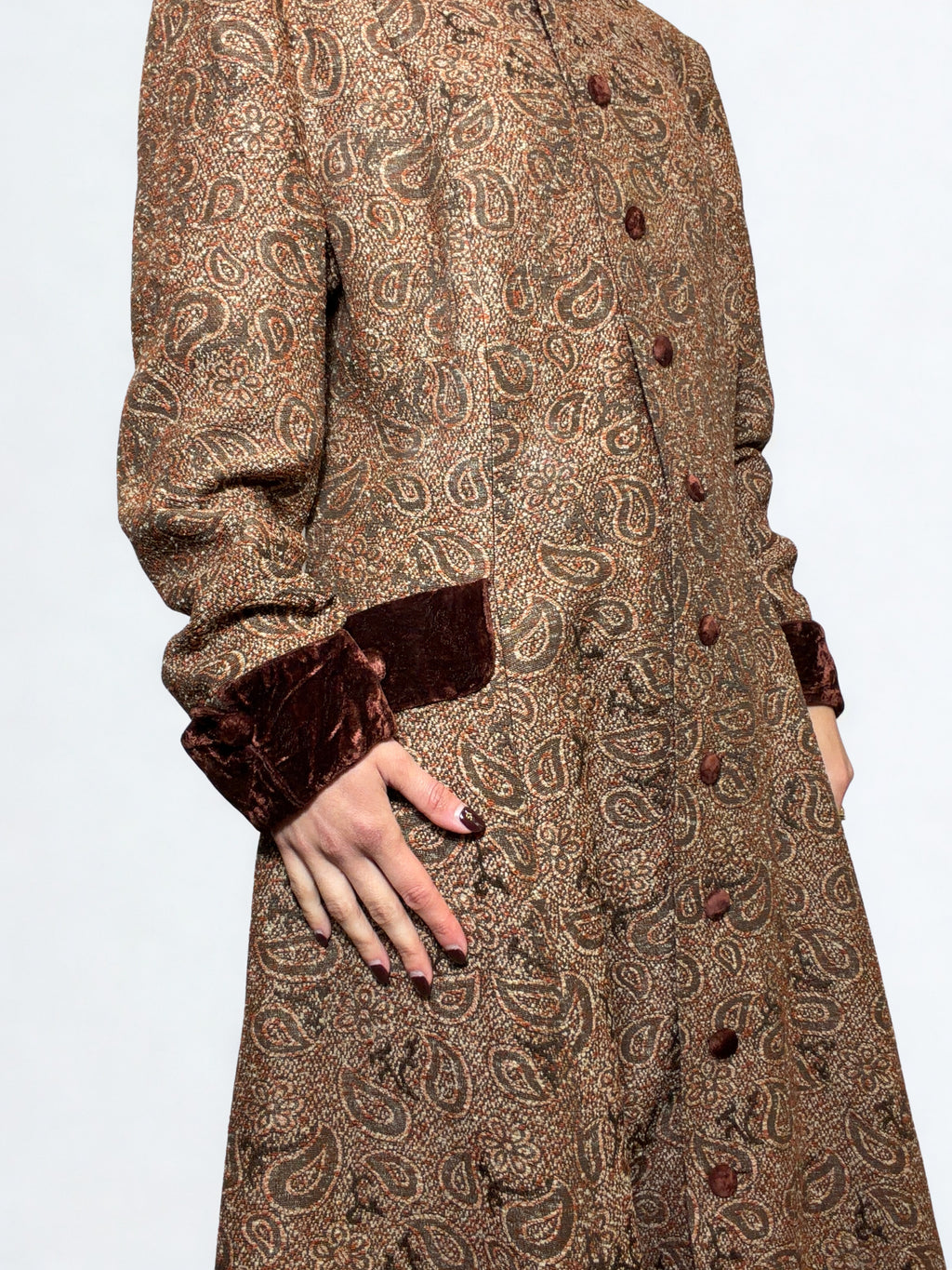 Coat Dress Imperatrice Galattica — Paisley & Velluto Borgogna, anni '70