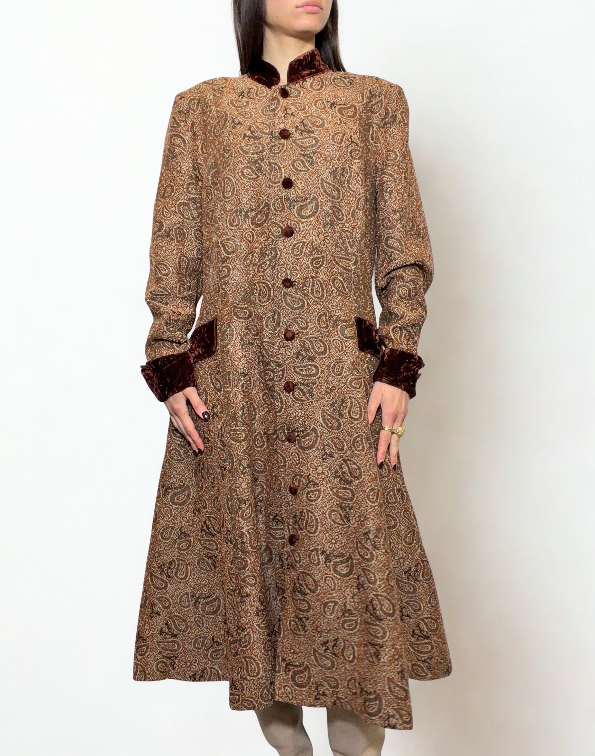 Coat Dress Imperatrice Galattica — Paisley & Velluto Borgogna, anni '70