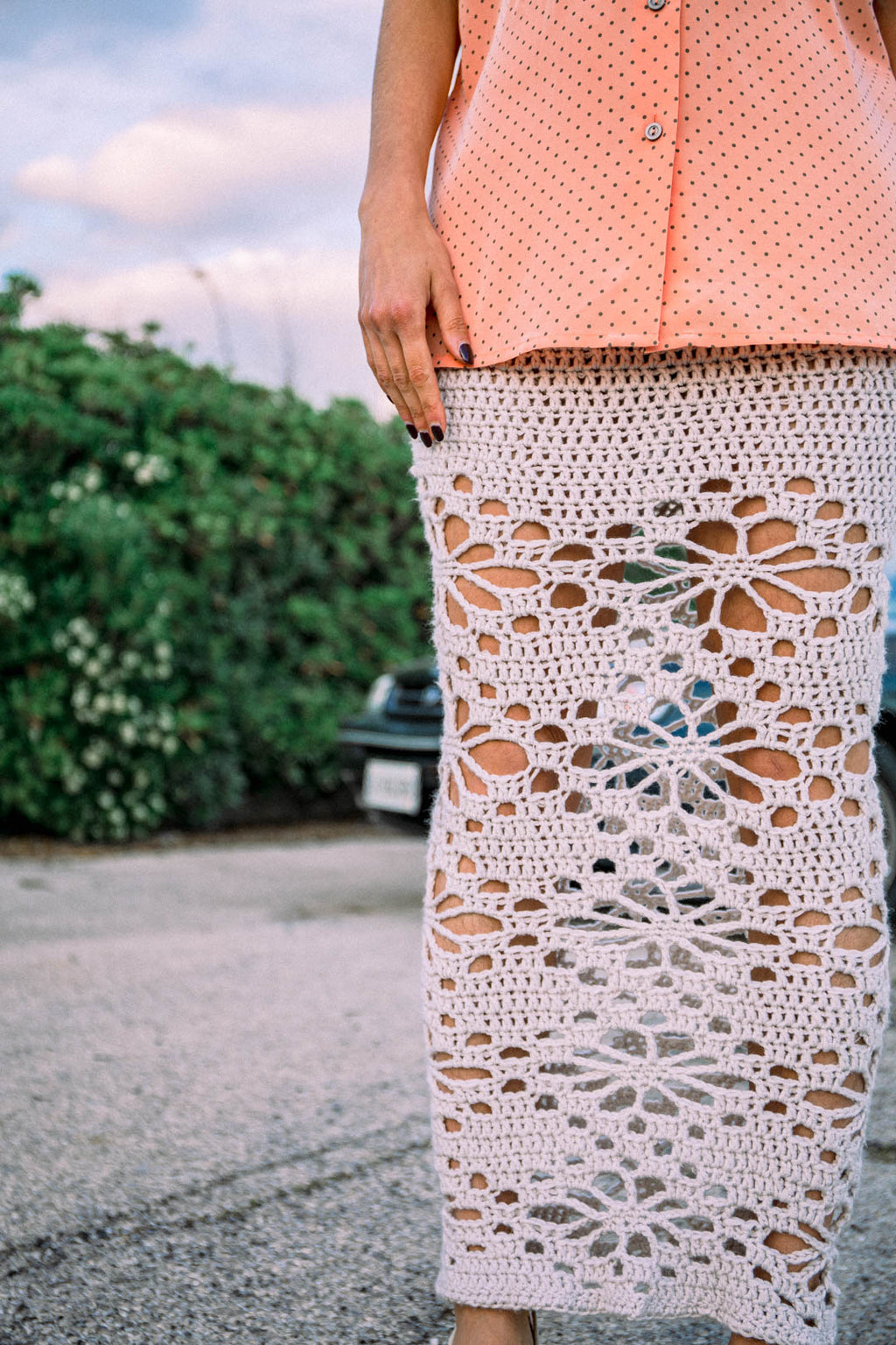Maxi Gonna Crochet Tortora Chiaro —  Artigianale