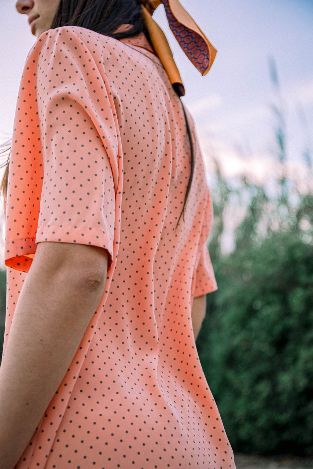Camicia Salmone A Pois Sommermann — Manica Corta con Spacchi Laterali