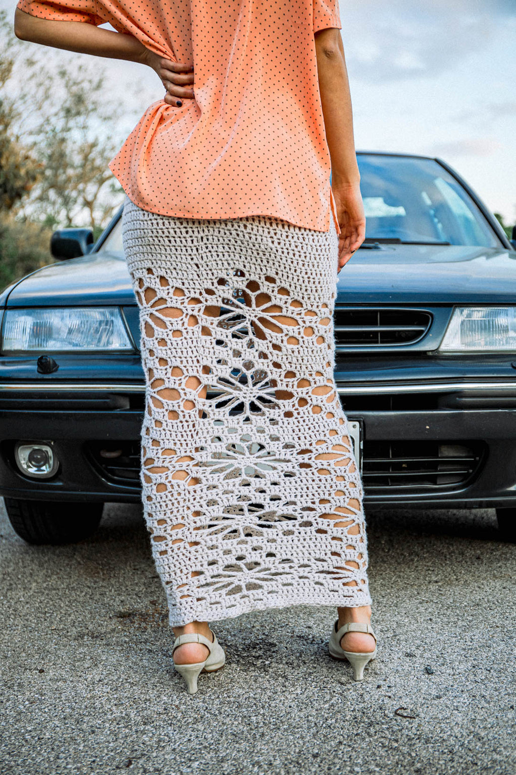 Maxi Gonna Crochet Tortora Chiaro —  Artigianale