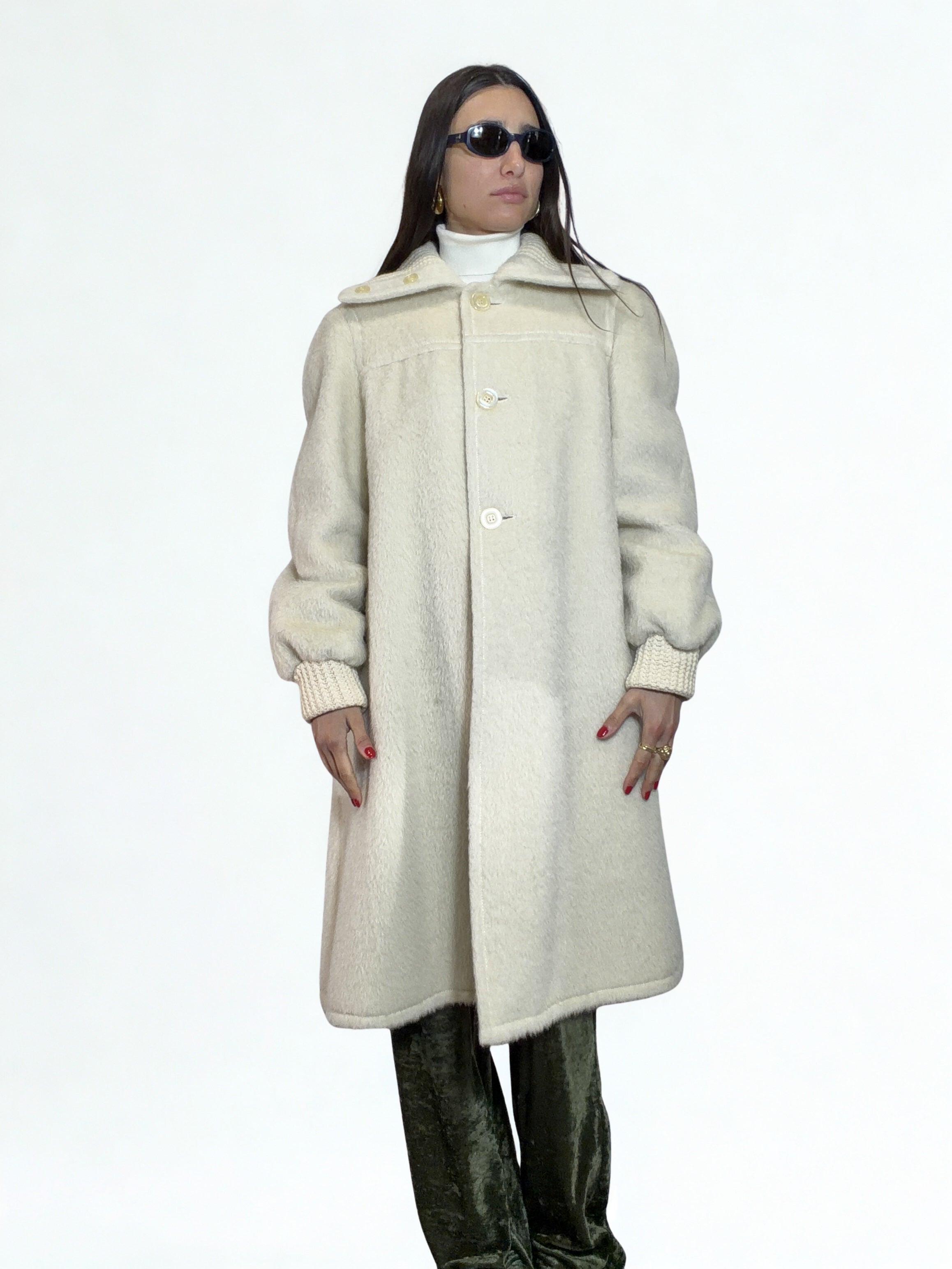 Cappotto Vintage Panna in Lana e Lama – '80