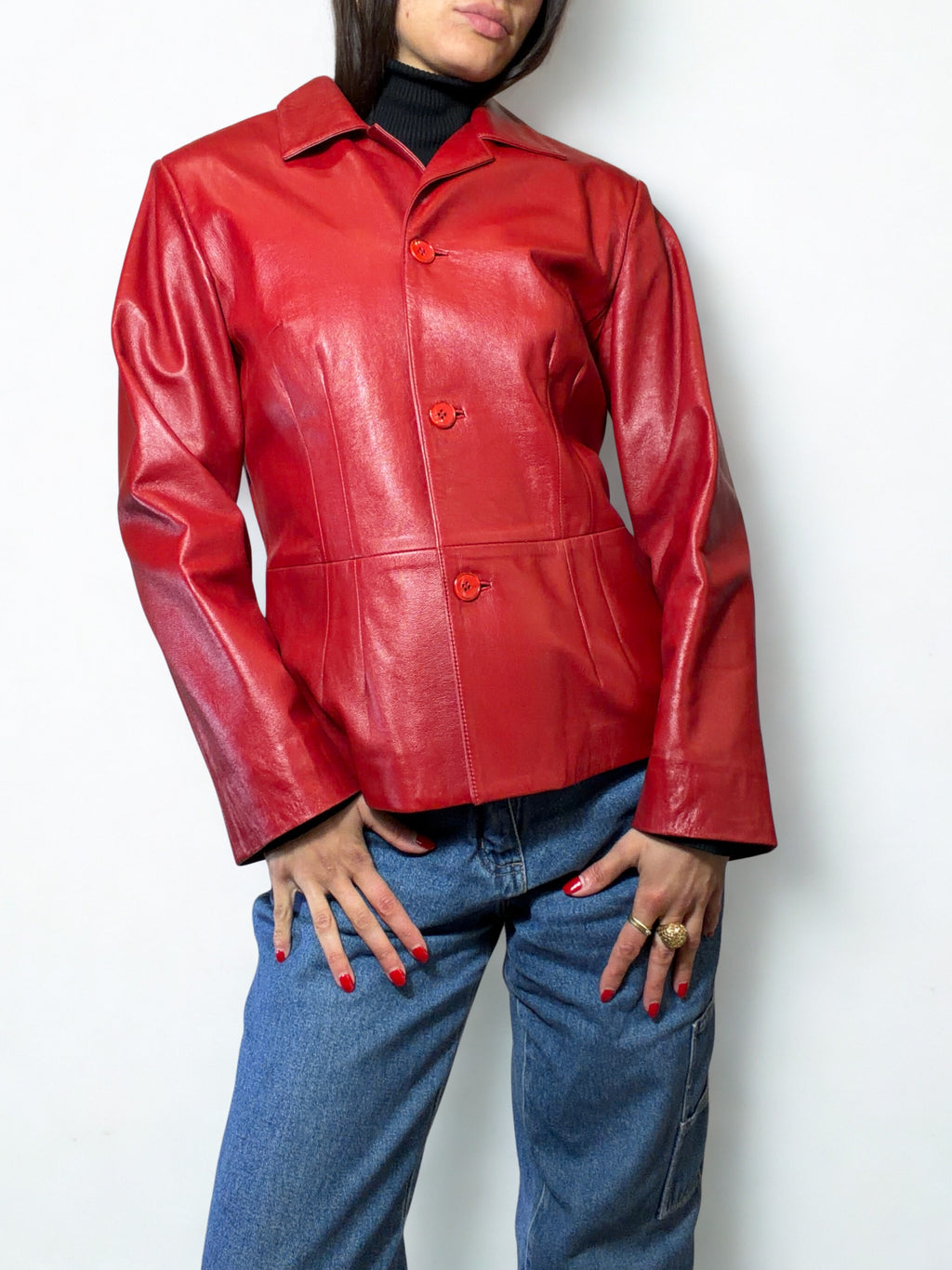 Giacca Vintage Tim Olivier in Vera Pelle Rossa – Fine Anni ’90