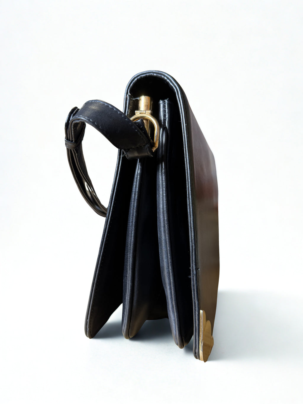 Borsa Vintage Jole Veneziani — Pelle Nera Strutturata, Hardware Oro, Tracolla, Alta Moda Milano anni '60-'70