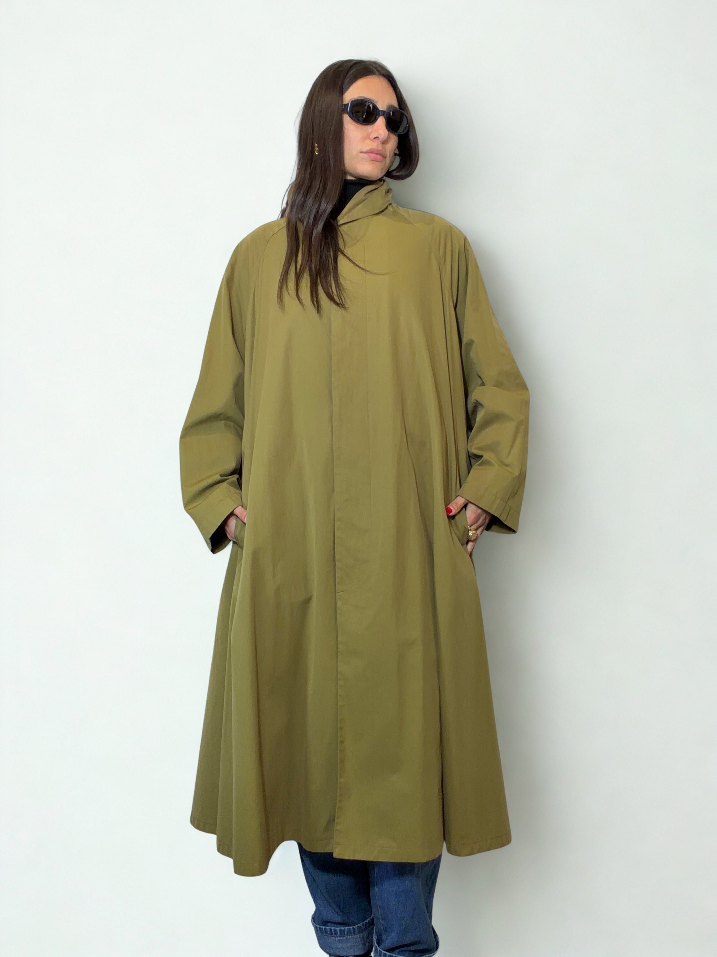 Spolverino Vintage Allegri Impermeabili – Verde Oliva Oversize con Cappuccio