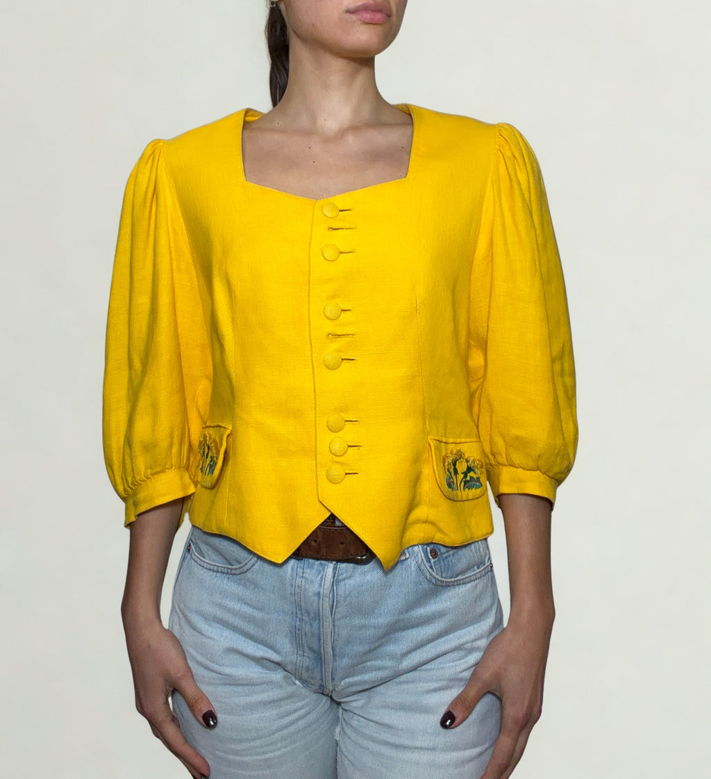 Giacca Tirolese Gialla in Lino Ricamato “Sportalm Kitzbühel” – Made in Austria
