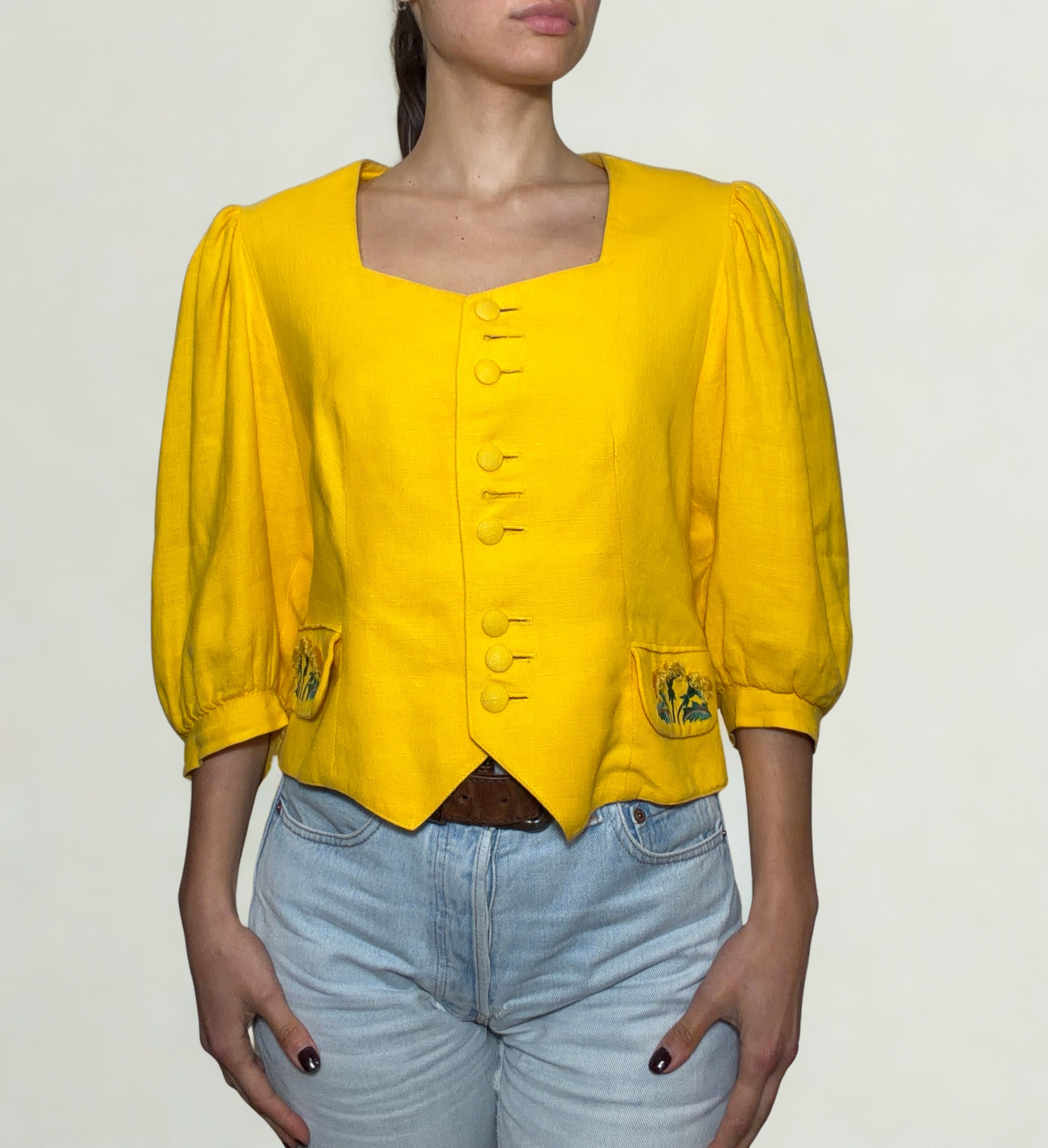 Giacca Tirolese Gialla in Lino Ricamato “Sportalm Kitzbühel” – Made in Austria