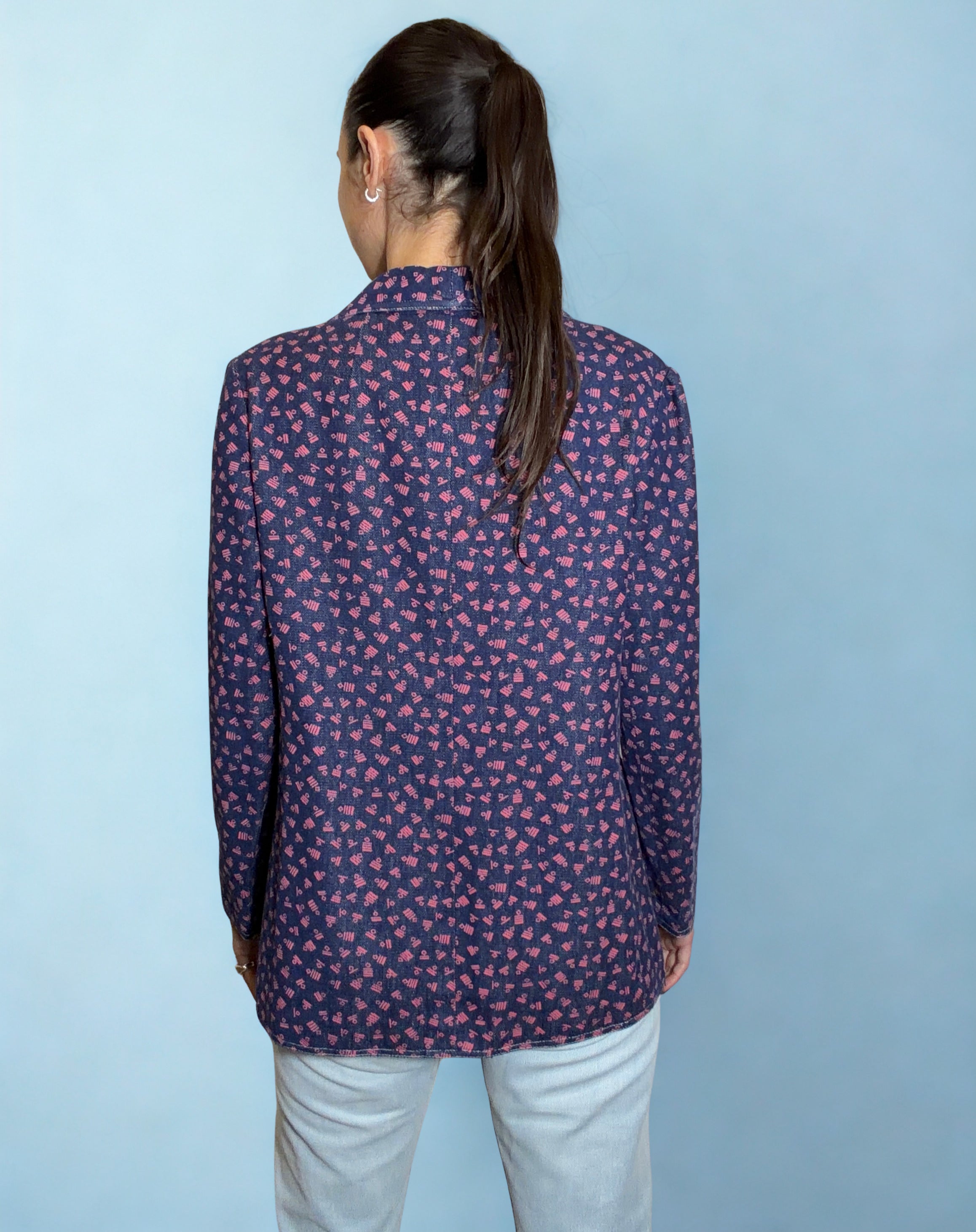 Blazer Vintage Fantasia - Micro-Geometrica Blu & Rosa