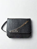 Borsa a Tracolla Vintage — Pelle Effetto Pitone Nera, Fibbia Scultorea in Metallo Argentato, anni '80