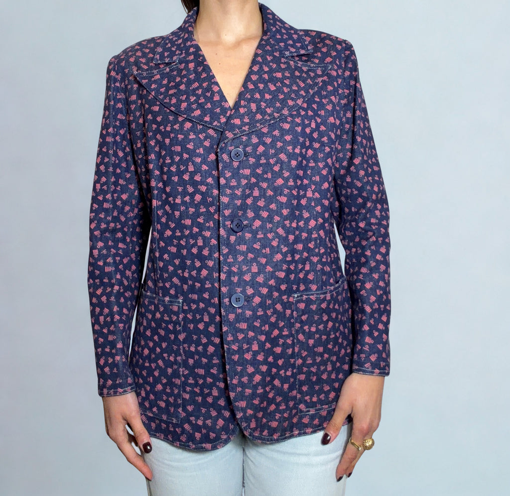 Blazer Vintage Fantasia - Micro-Geometrica Blu & Rosa