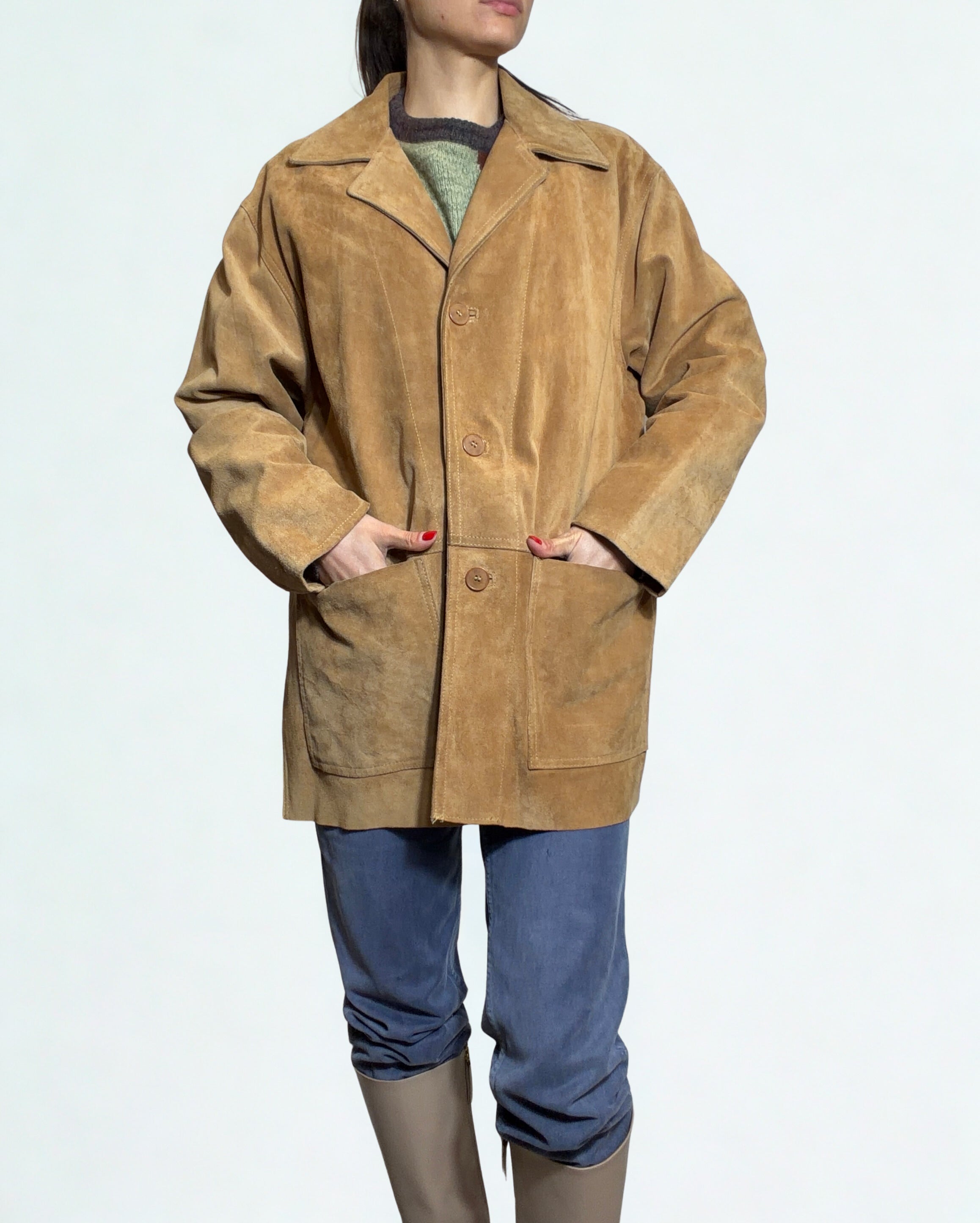 Giacca Vintage Monica Diffusion in Pelle Scamosciata Cammello – Vera Pelle Anni ’90