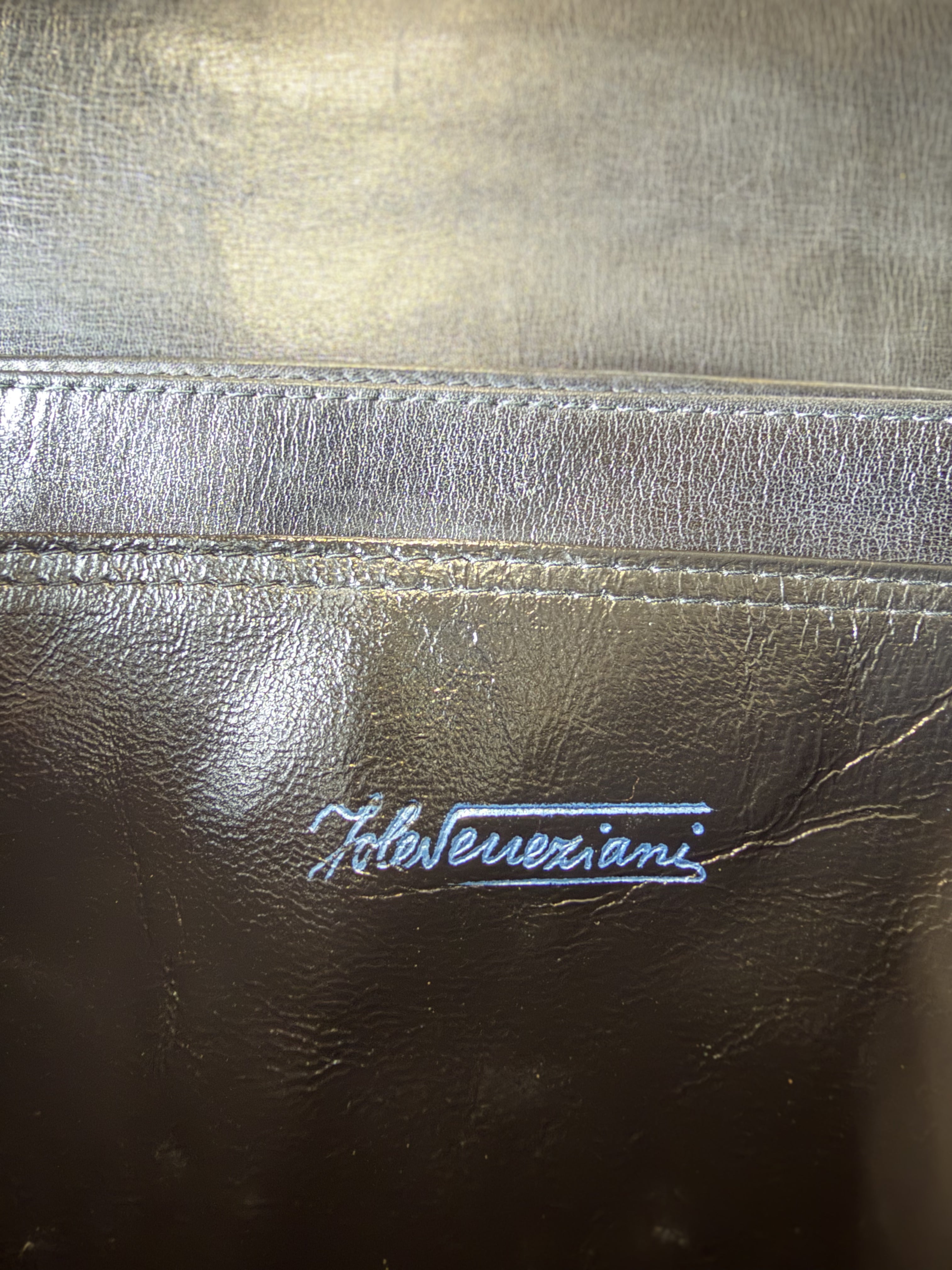 Borsa Vintage Jole Veneziani — Pelle Nera Strutturata, Hardware Oro, Tracolla, Alta Moda Milano anni '60-'70