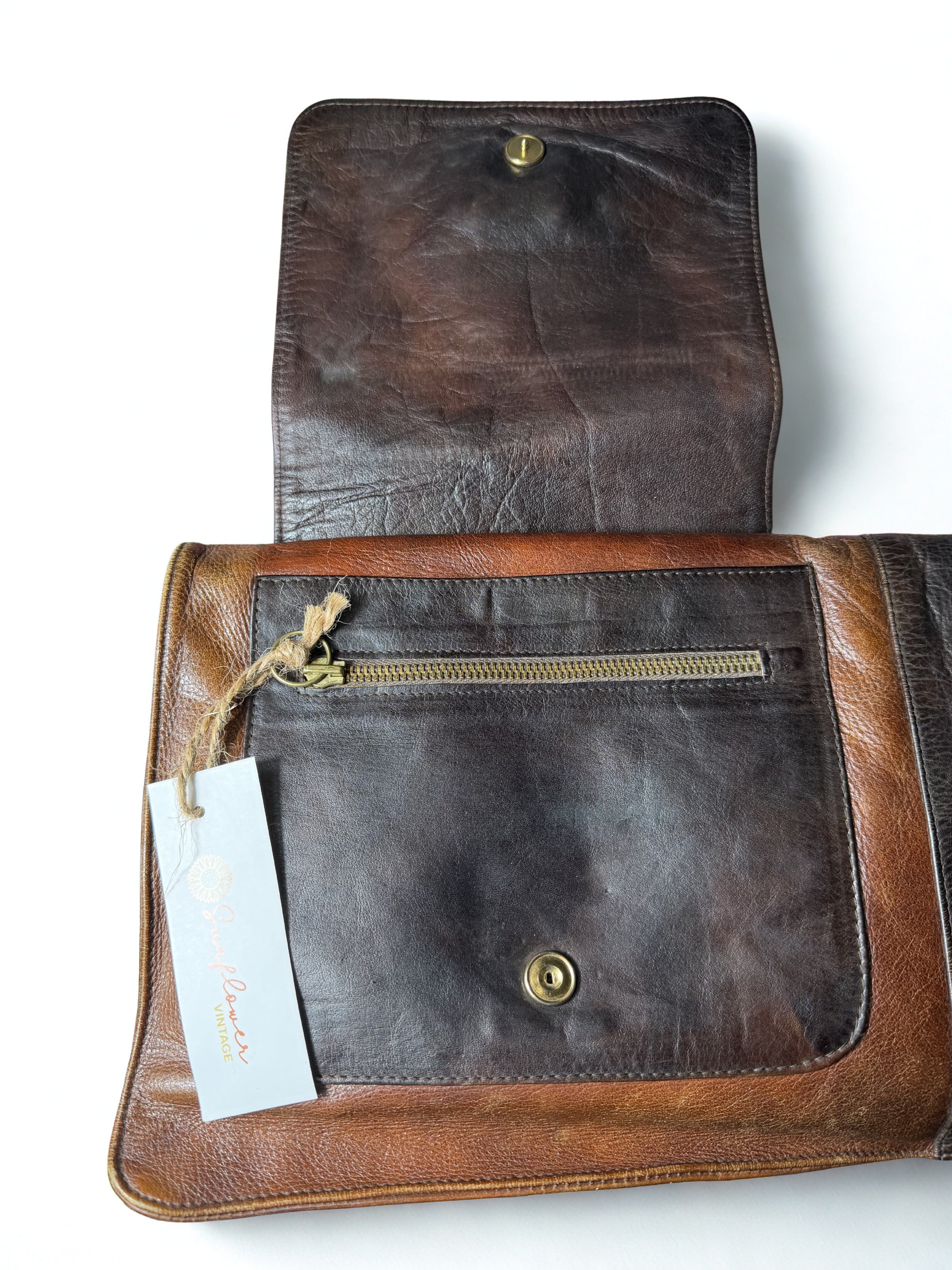 Pochette Vintage Don Pablo — Pelle Bicolore Marrone/Tabacco, Fibbia in Ottone, Anni '70-'80