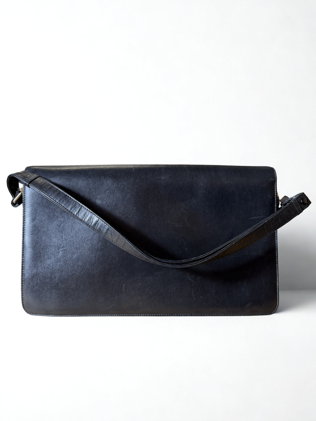 Borsa Vintage Jole Veneziani — Pelle Nera Strutturata, Hardware Oro, Tracolla, Alta Moda Milano anni '60-'70