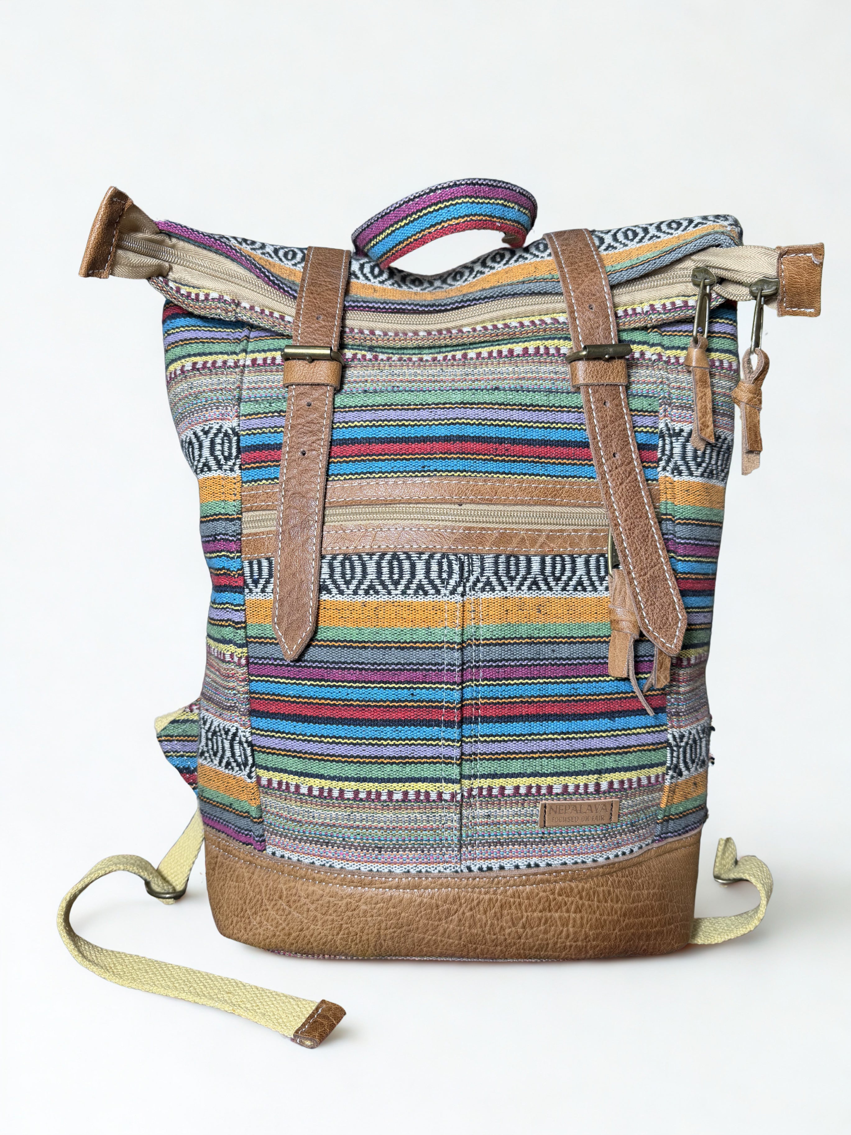 Zaino Boho Etnico - in Tessuto Azteco e Pelle