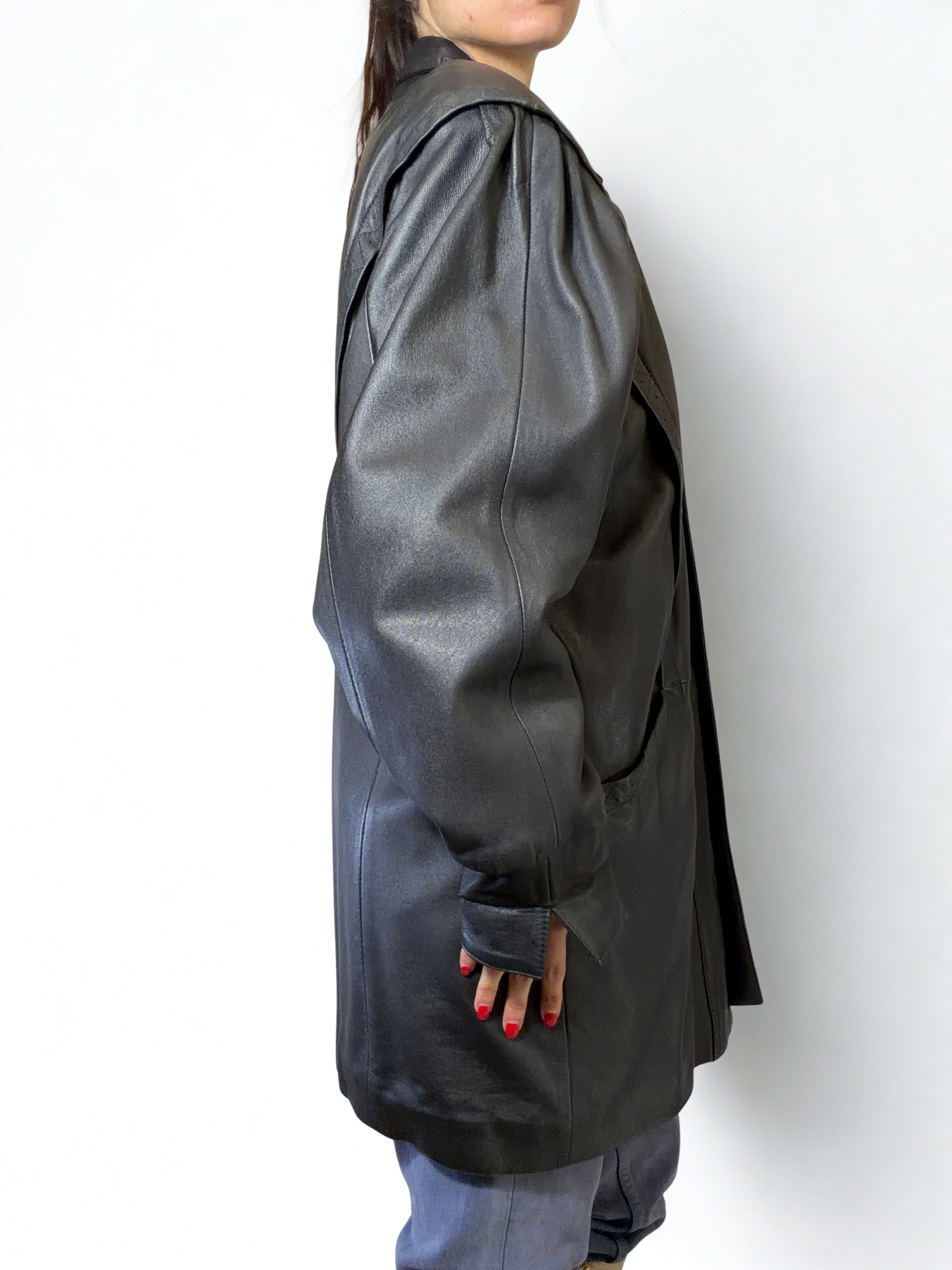 Cappotto Vintage Giorgio Mobiani in Vera Pelle Nera –  Anni ’80