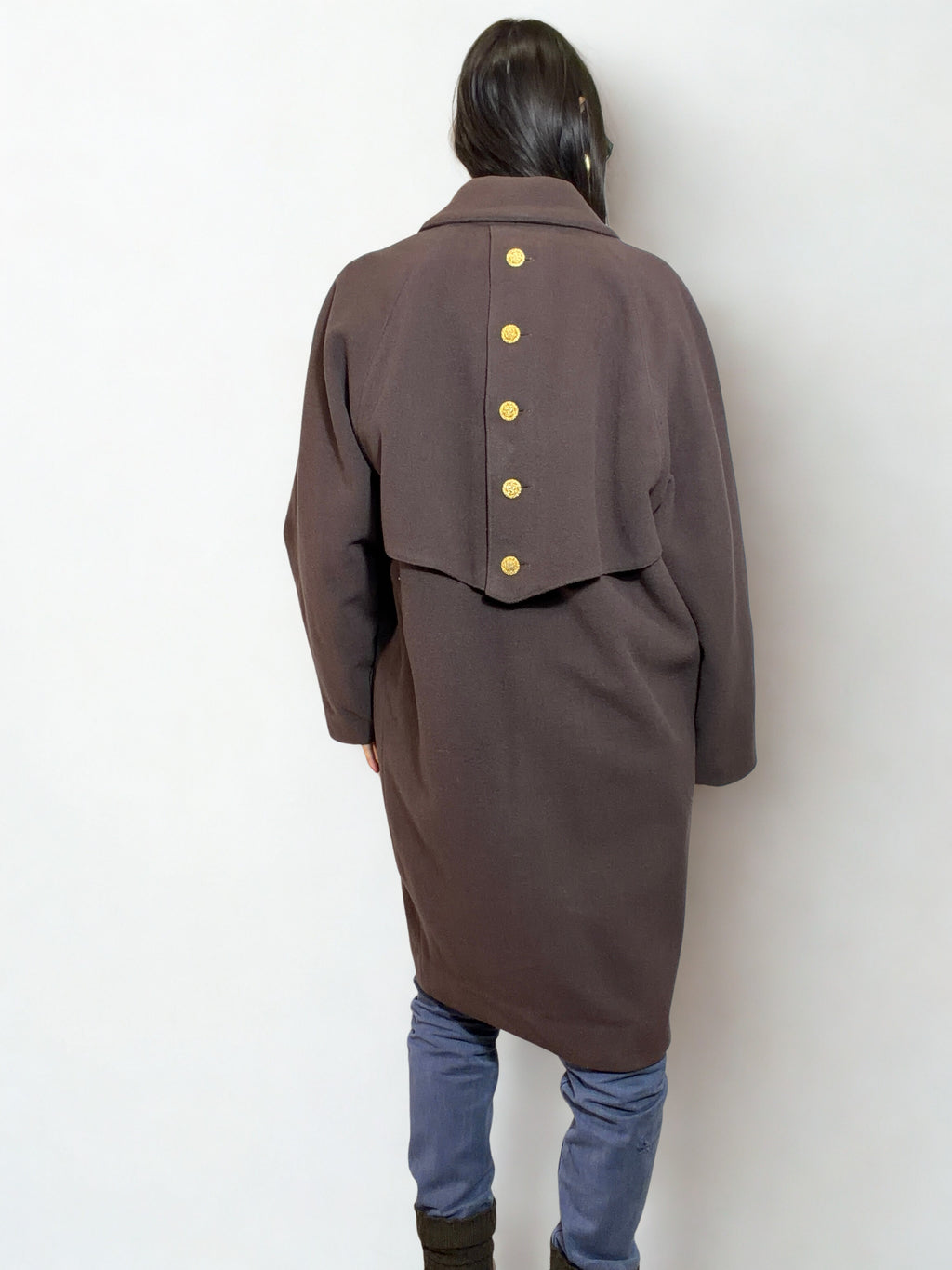 Cappotto Vintage Marrone Cioccolato – Bottoni Oro, Made in Italy - '80