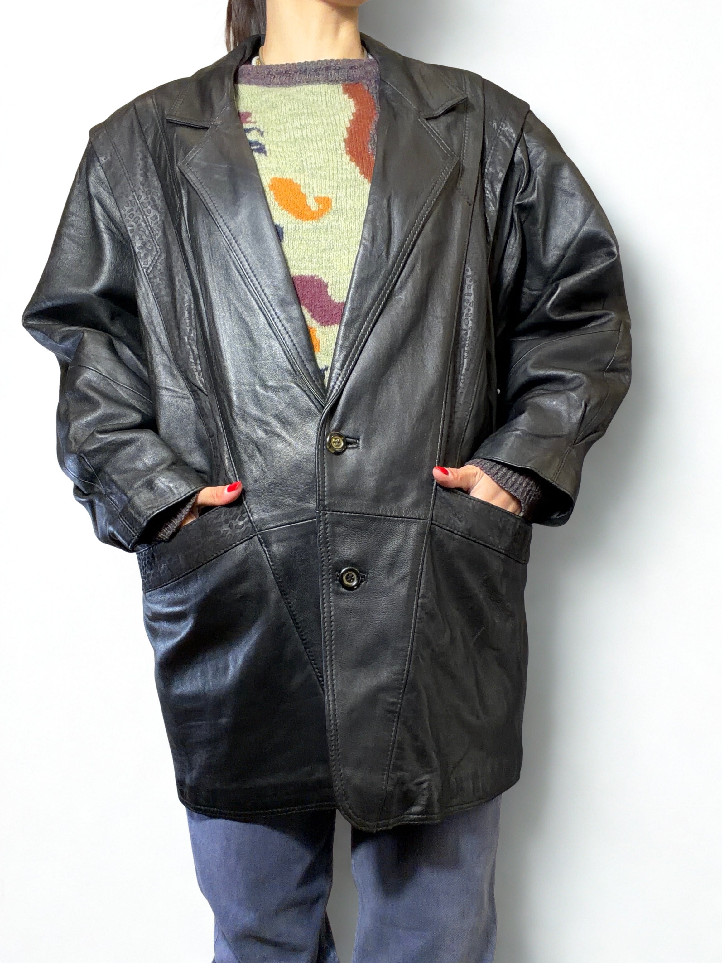 Cappotto Vintage Yorn Boutique in Pelle Nera – Power Dressing Anni ’80/’90