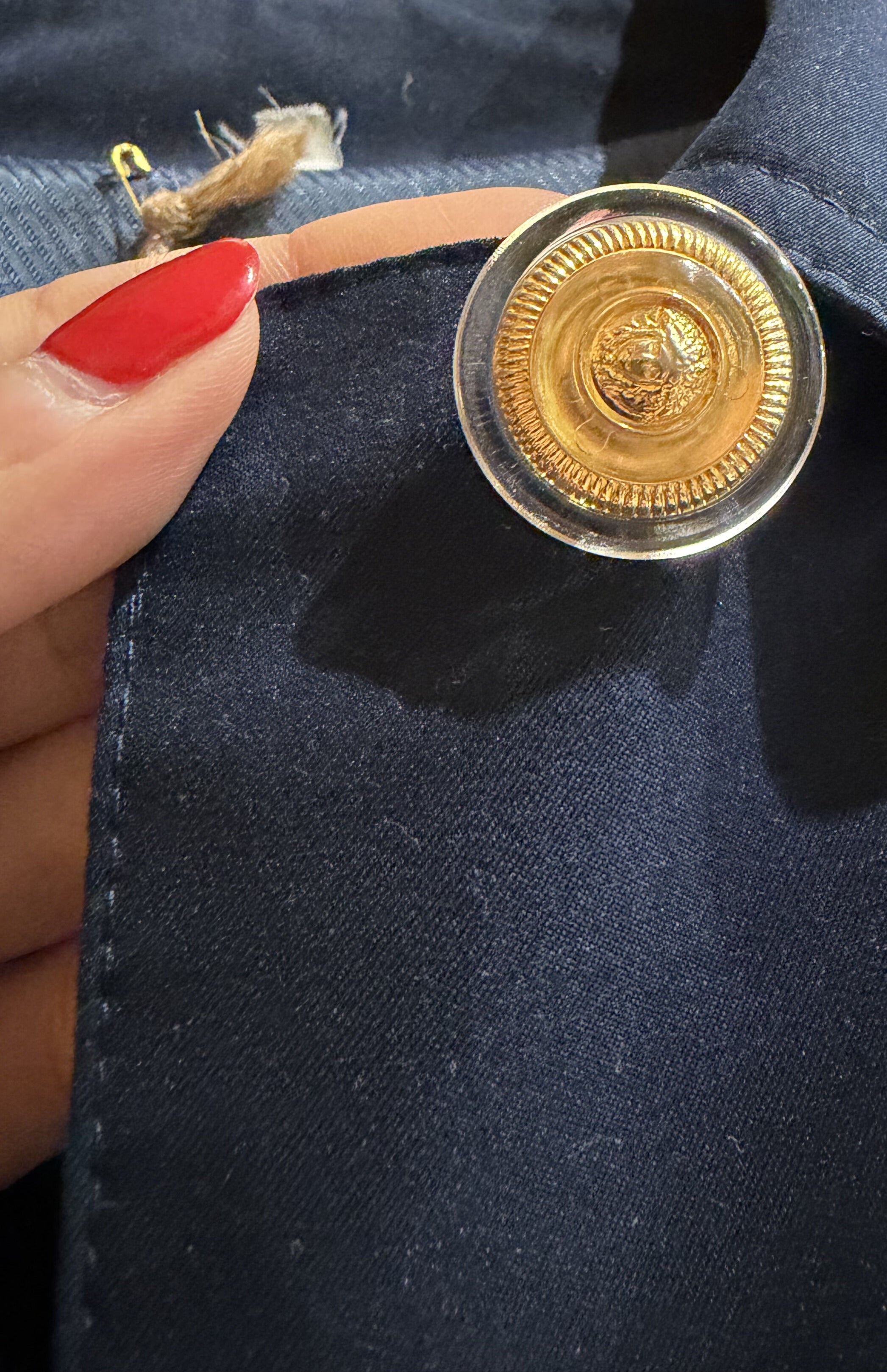 Spolverino Vintage Blu Notte con Bottone Gioiello