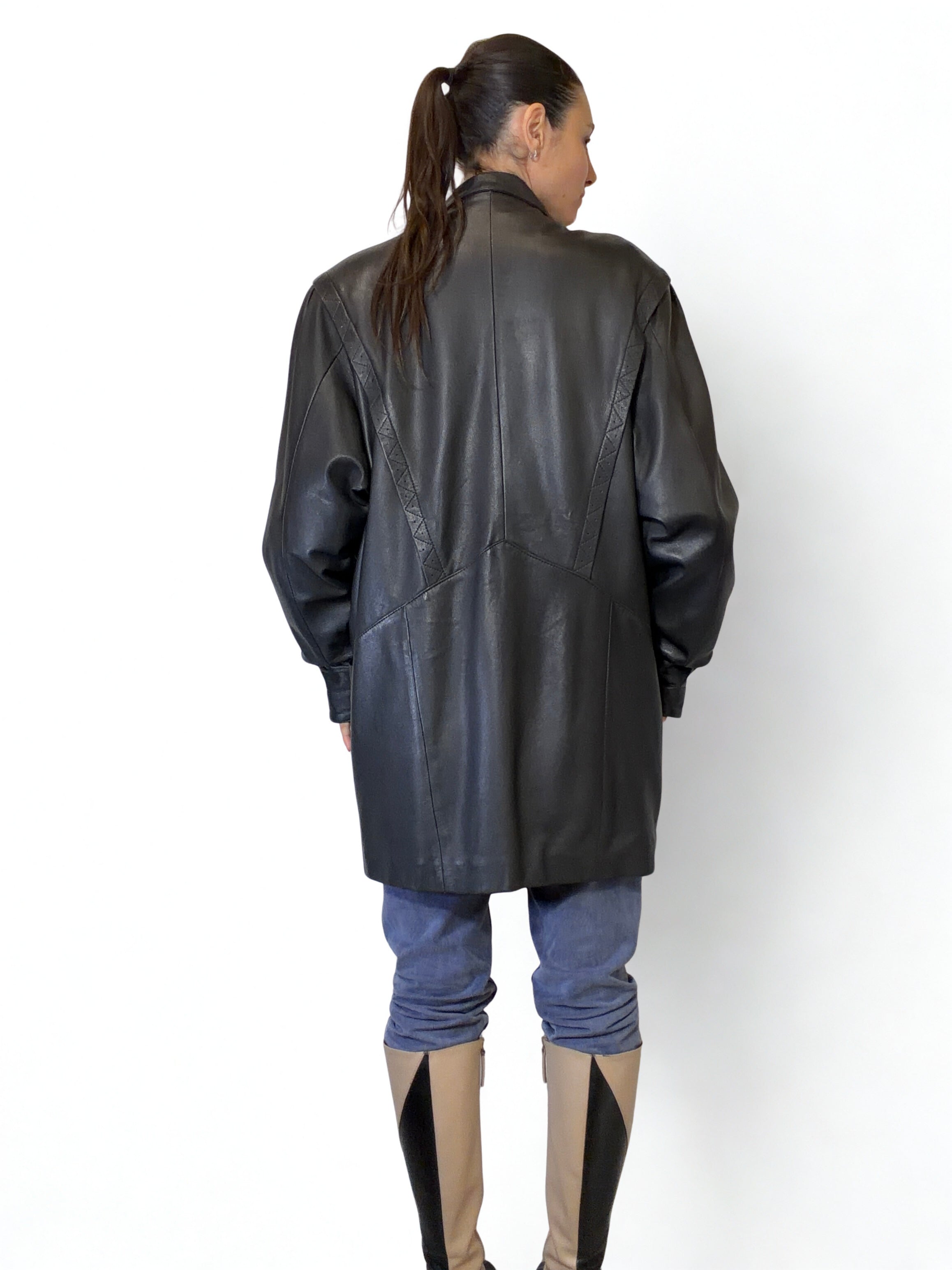 Cappotto Vintage Giorgio Mobiani in Vera Pelle Nera –  Anni ’80
